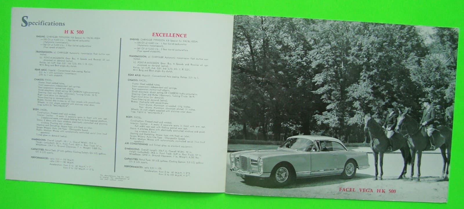 ca 1955 - 1960 FACEL VEGA FACTORY SALES LOT Brochure + COLOR CATALOG + 2 Photos 5