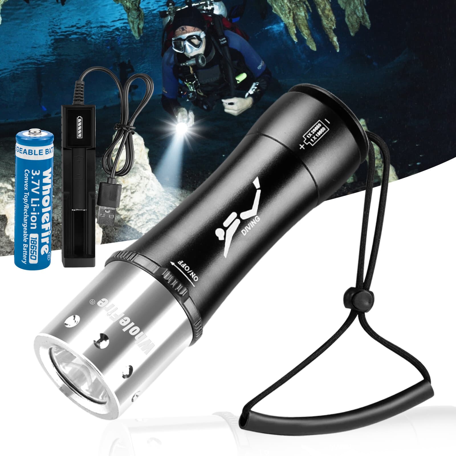 Powerful 90000LM Underwater LED Diving Flashlight Waterproof Scuba Torch Lamp