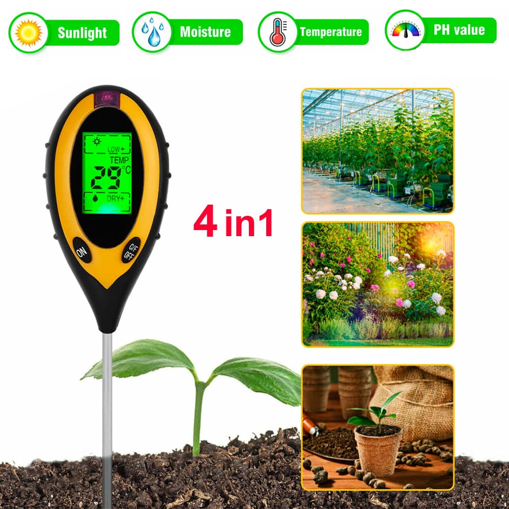 5 in 1 LCD Digital Soil PH Tester Moisture Humidity Meter LED Light Garden Plant