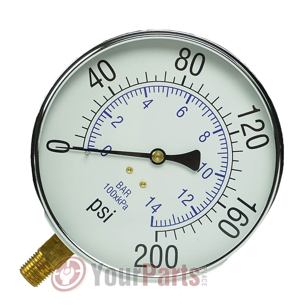 Large 4.5" 200 PSI Air Compressor Tank Pressure Gauge 1/4" Male NPT Threads