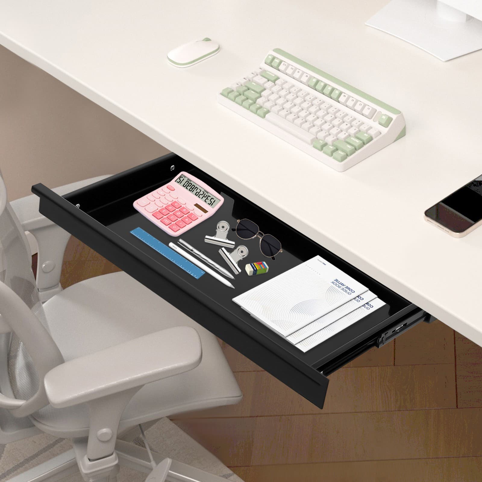 17.7"Dx9.8"Wx1.8"H Sliding Pull-out Drawer, Drawer Storage Organizer Black 6