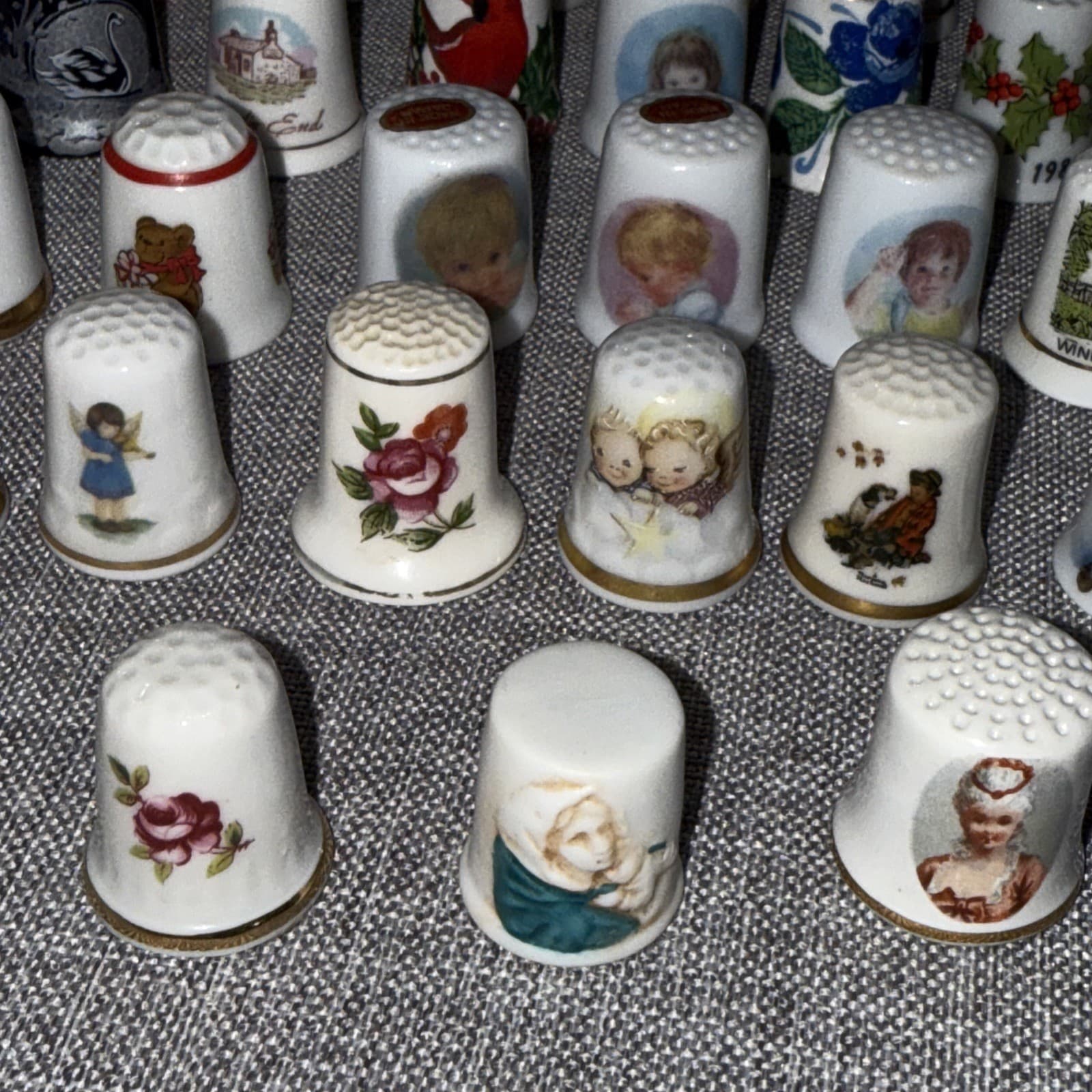 Lot Of 47 Vintage Thimbles Gorham RR Roma Enesco Gimble & Sons HH Japan Germany 4
