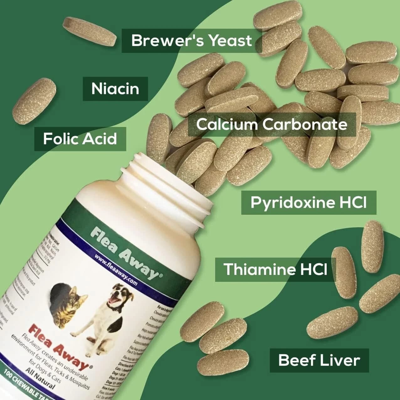 Flea Away 100 Chewable Tablets Flea, Tick & Mosquito Repellent for Dogs & Cats 2