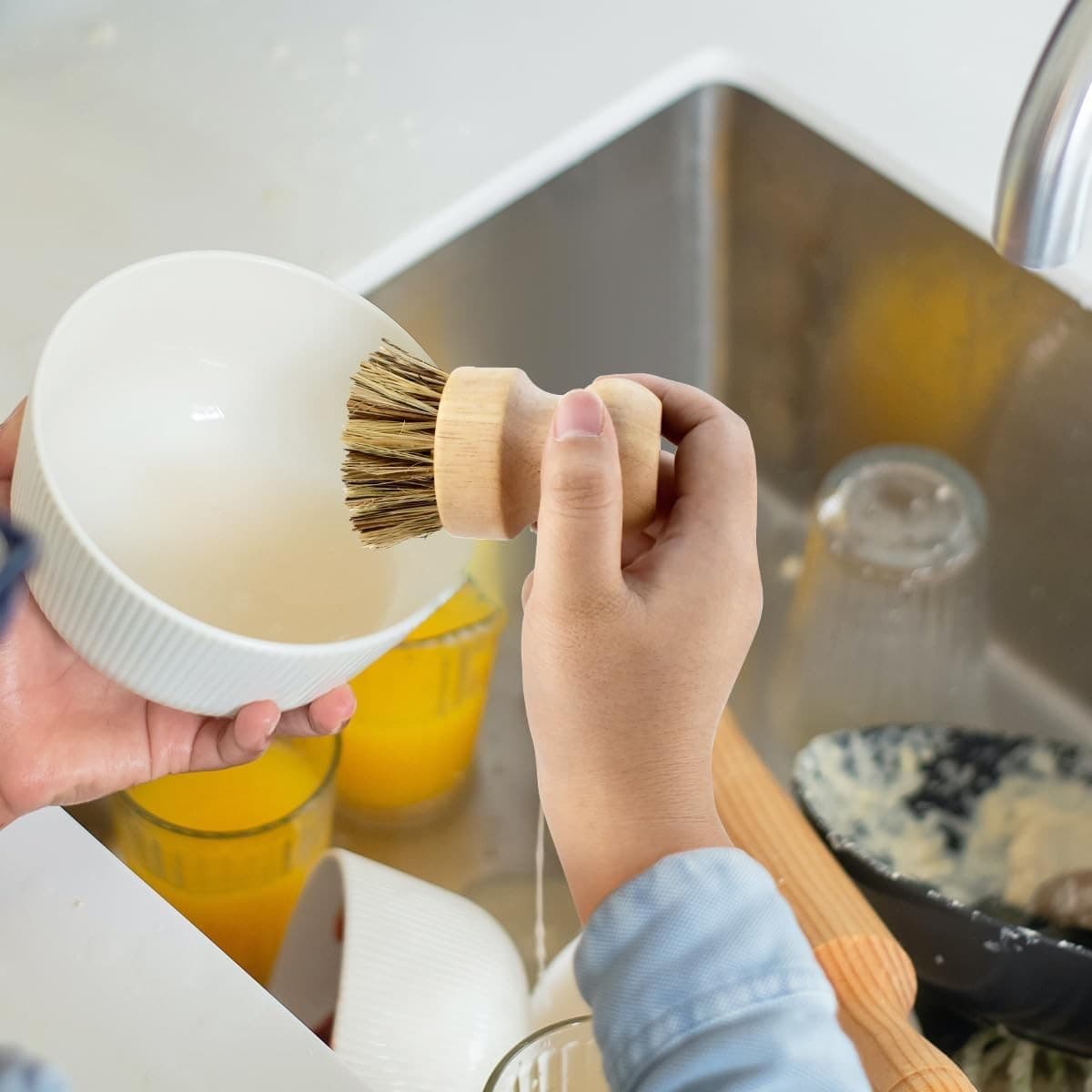 2 Pcs Dish Brush, Wood Dishes Scrub Pot Brush for Sisal and Palm  6