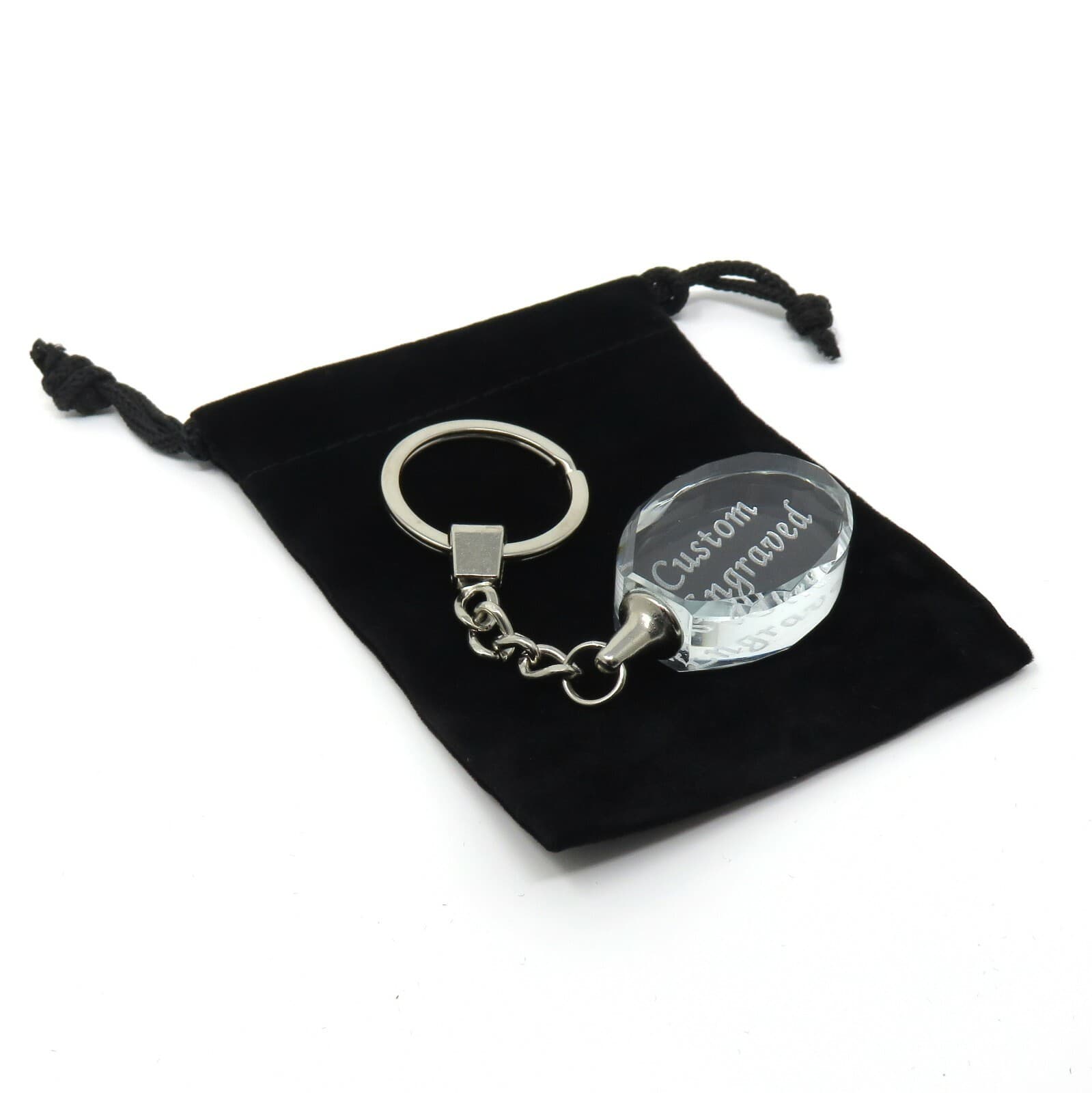 PERSONALIZED Oval Crystal Key Chain and Ring 2 Lines - Custom Laser Engraved USA 4