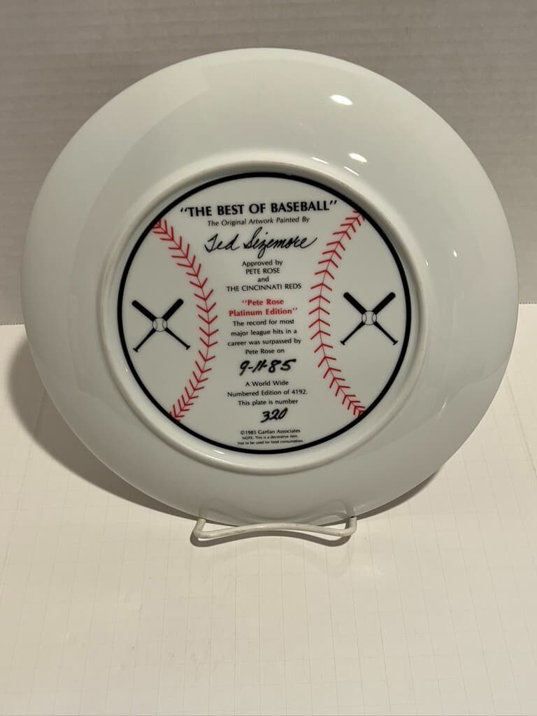Hand Signed Pete Rose 1985 Limited Edition Gartan 10 1/2" Plate 3