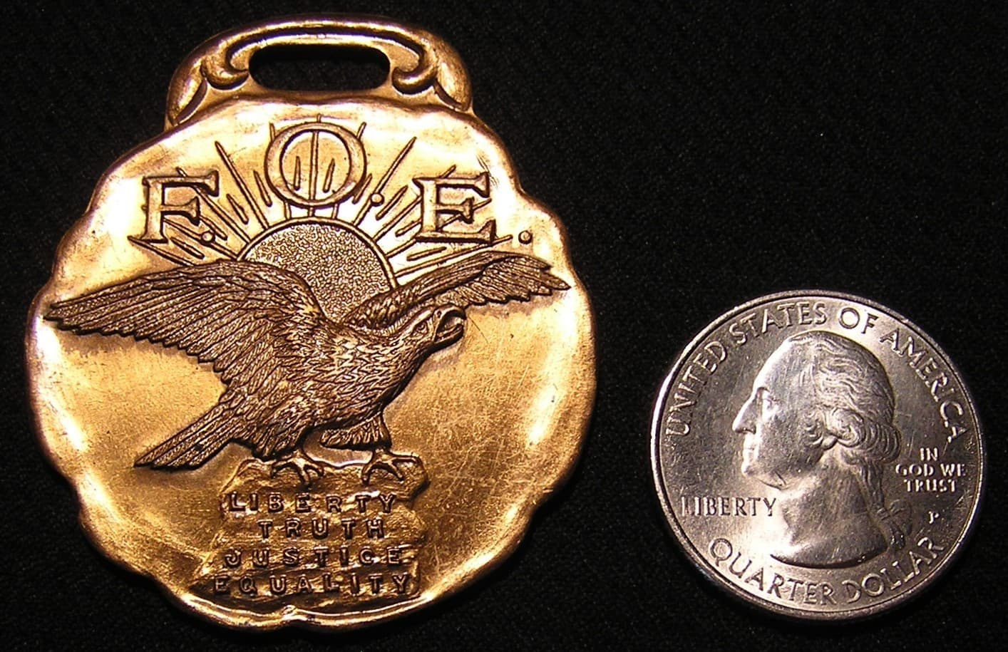 VTG FOE FRATERNAL ORDER OF EAGLES "LIBERTY TRUTH JUSTICE EQUITY" WATCH FOB MEDAL 3