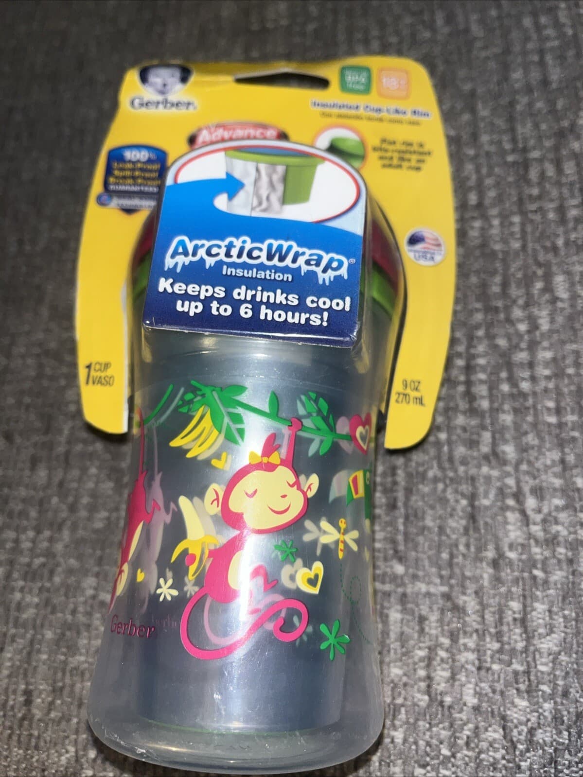 NUK GERBER 9OZ ADVANCED DEVELOPMENTAL CUP ARCTIC WRAP 18+ MO BPA FREE LEAK PROOF