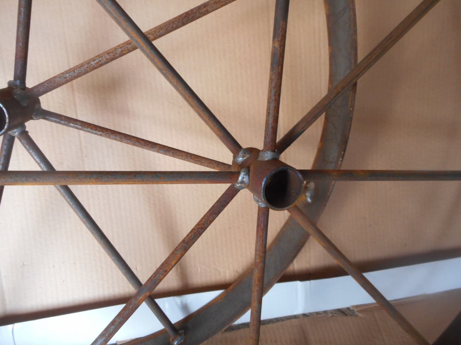 2) 24"  steel ornamental Iron Garden Wagon Wheel western rustic art cannon cart 2