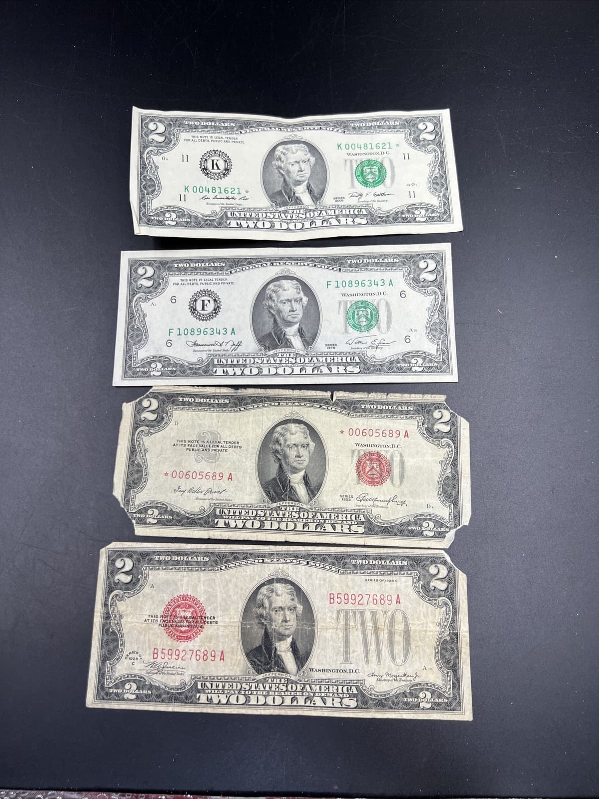 80 Years of Small Size US $2 Bills Set 1928 1953 * Star 1976 & 2009 Star Bills 3
