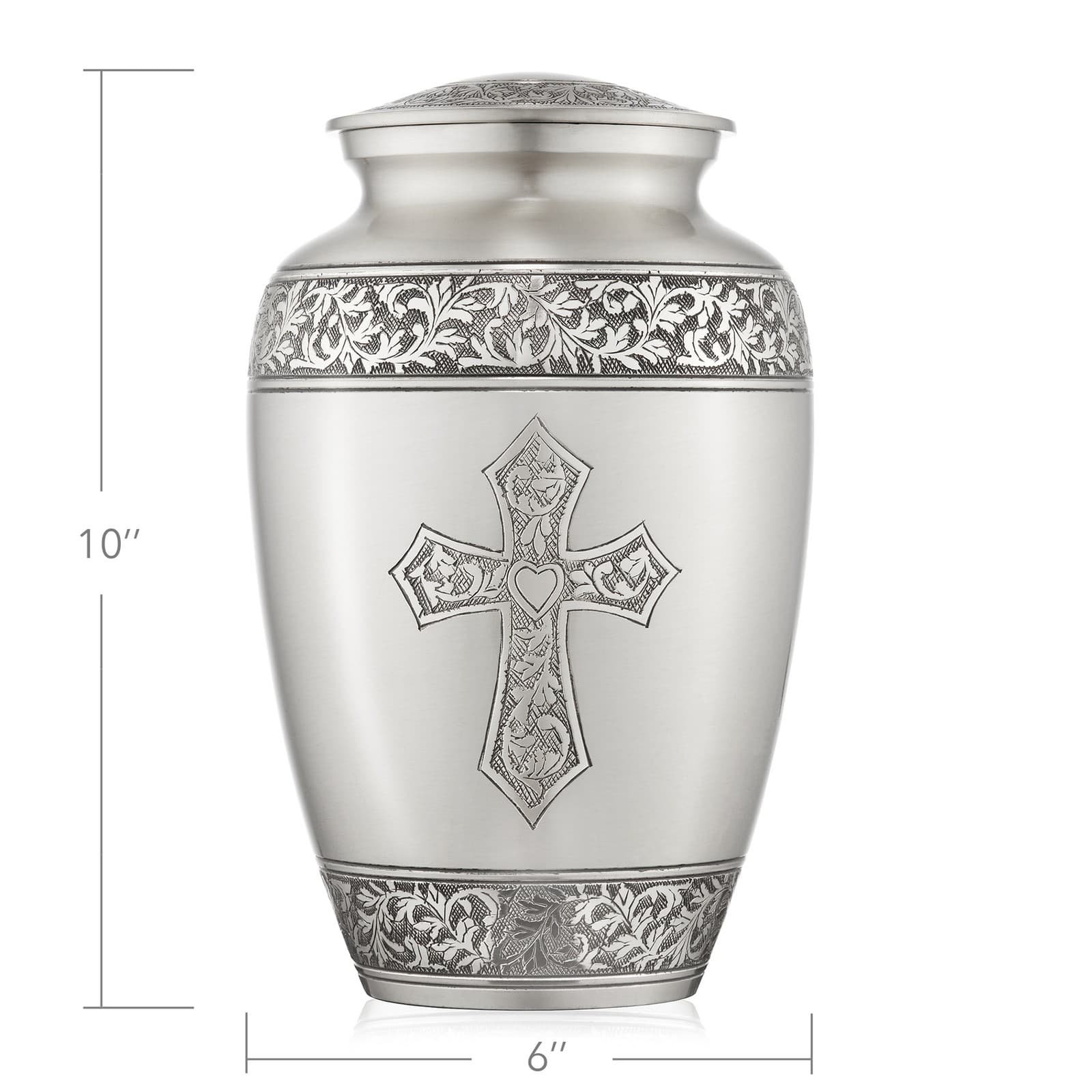 Adult Cremation Funeral Urn for Human Ashes, Pewter Etched Cross with Velvet Bag 2
