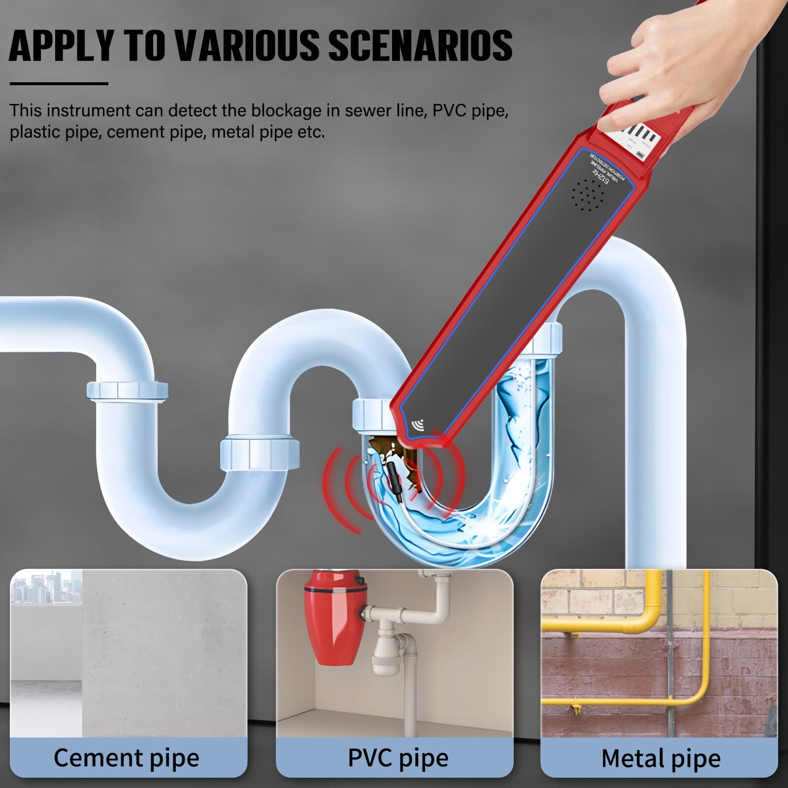 Smart Pipe Blockage Detector Locators 100ft/30m Waterproof for PVC Plastic Metal 2