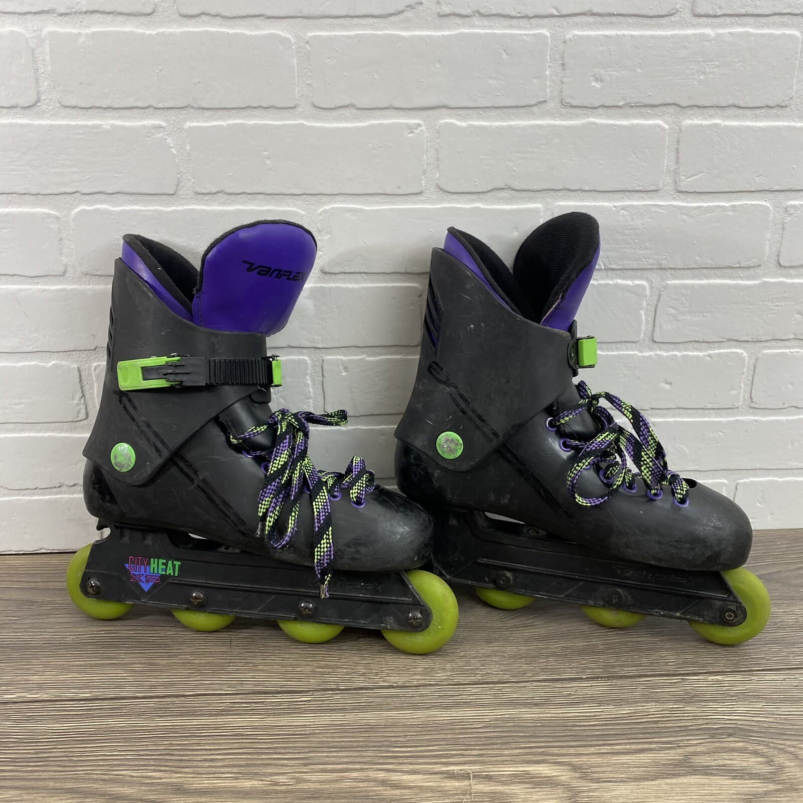 Vintage Variflex City Heat Xp Black Green Purple Inline Skates Sz Unknown Read