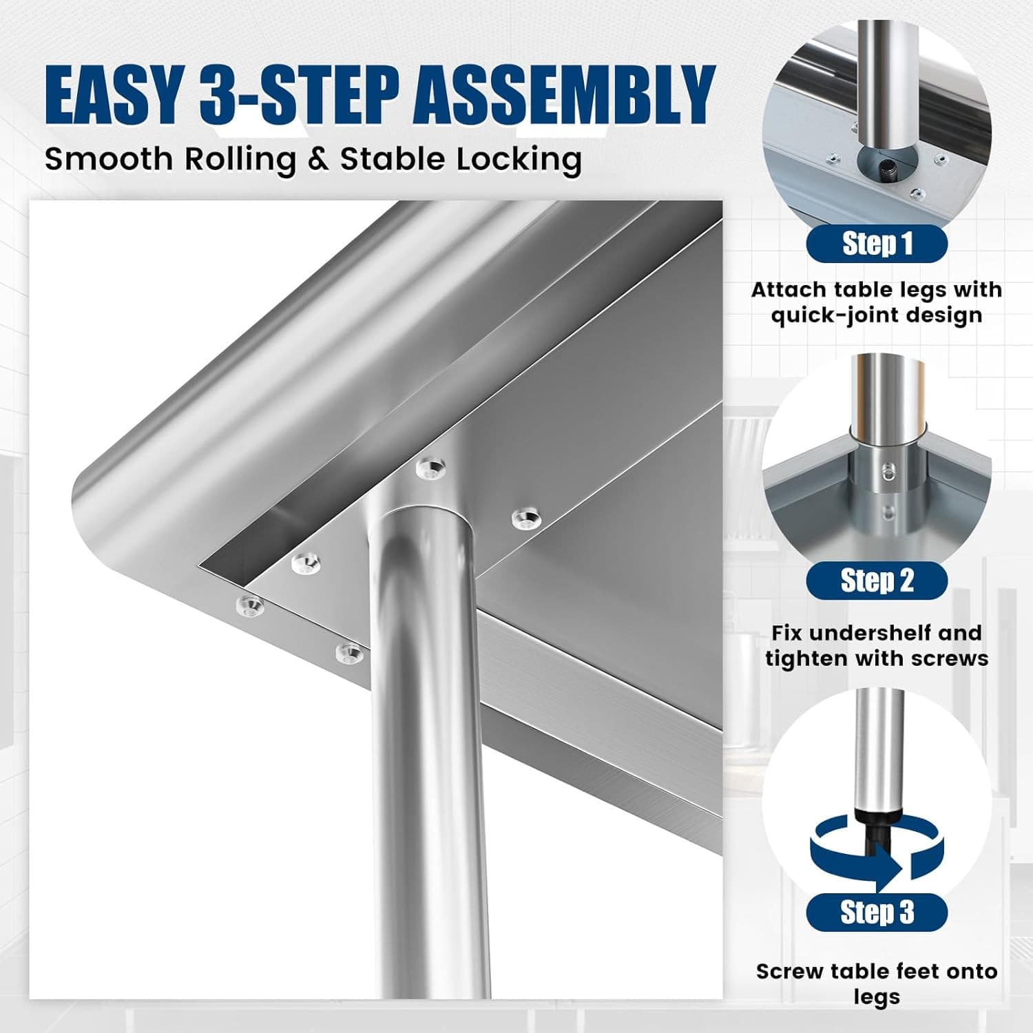 Stainless Steel Table w/ 2 shelf 24''x60'' Metal Work Table Commercial Kitchen 4