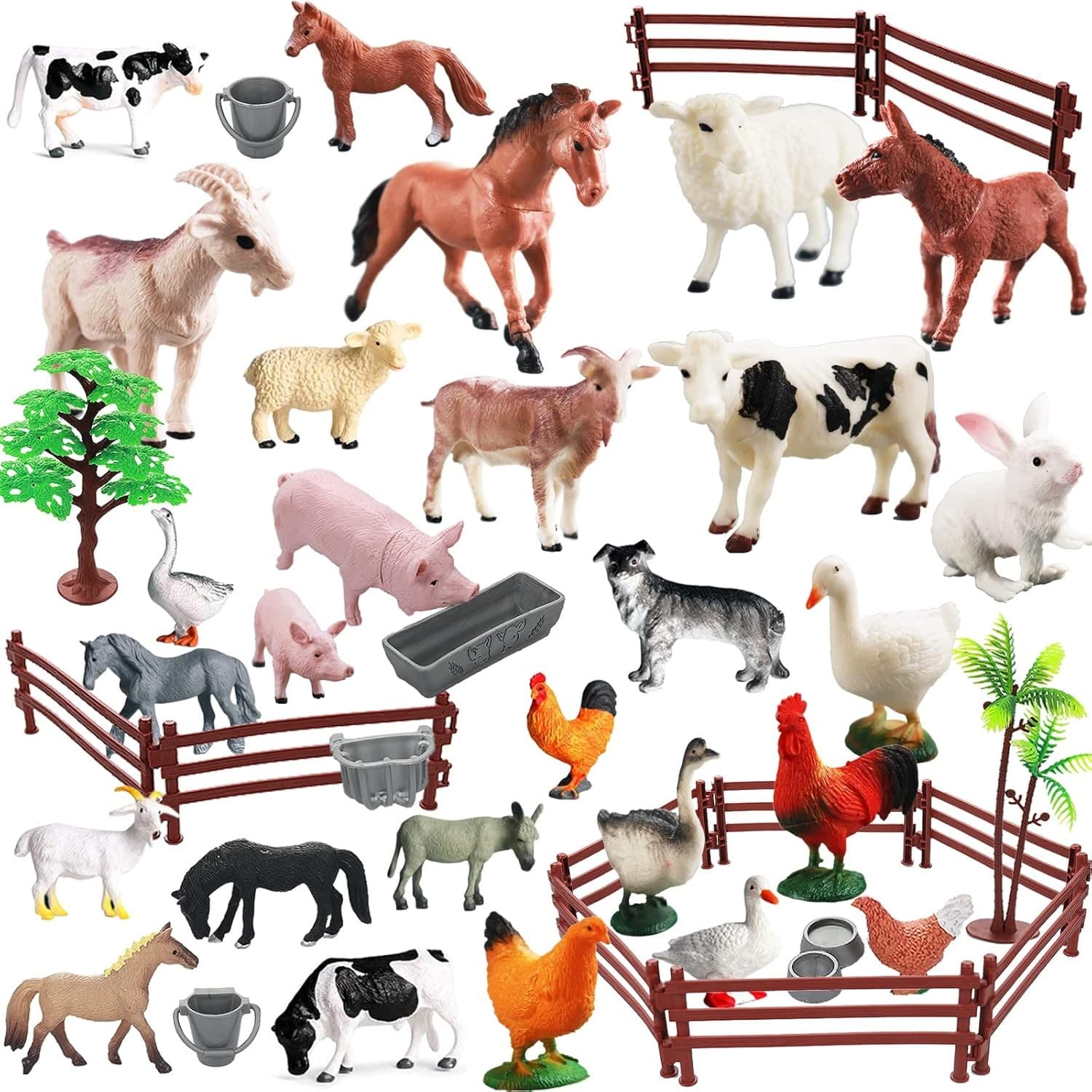 Realistic Farm Animal Figures Toys, 44 Pcs Plastic 44 Set 