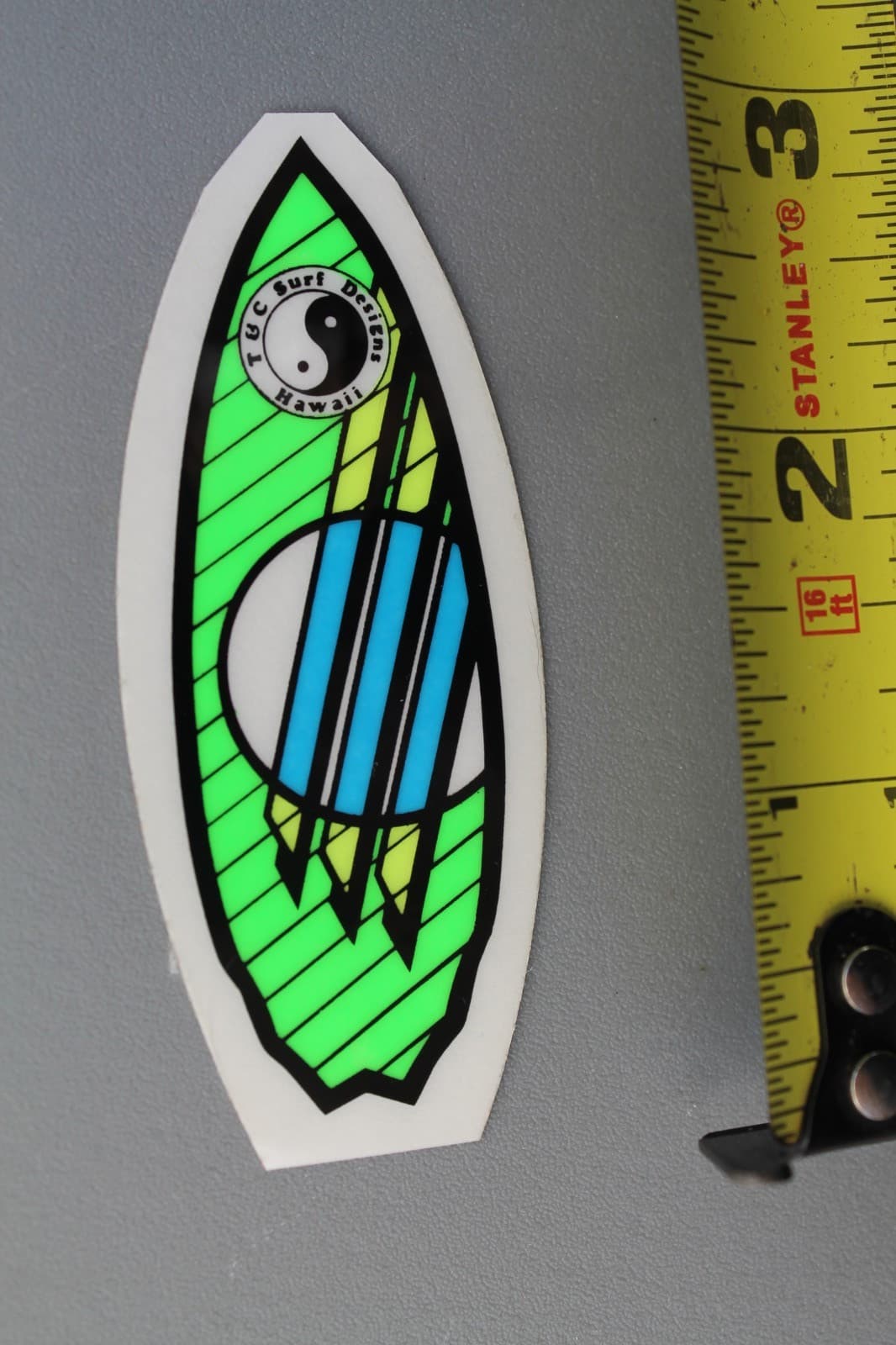 T&C Town Country Surfboards Clear Neon Green OG 80's V3A Vintage Surfing STICKER