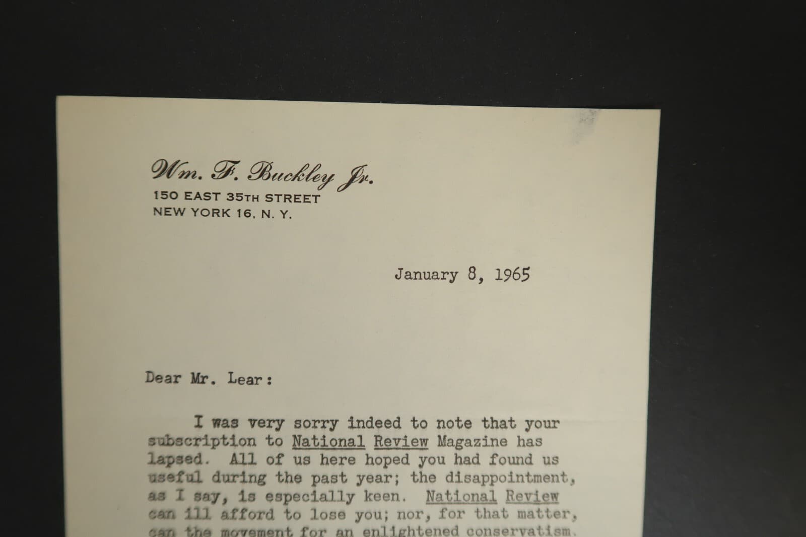 *Autographed* WM. F. Buckley Jr. Signer Personalized Letter 1965 Political 2