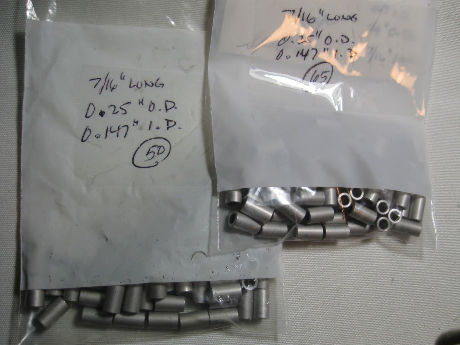 Standoff Aluminum Round 1/4" OD 0.147" ID x 7/16” long - 115 pcs - Use with 6-32 3