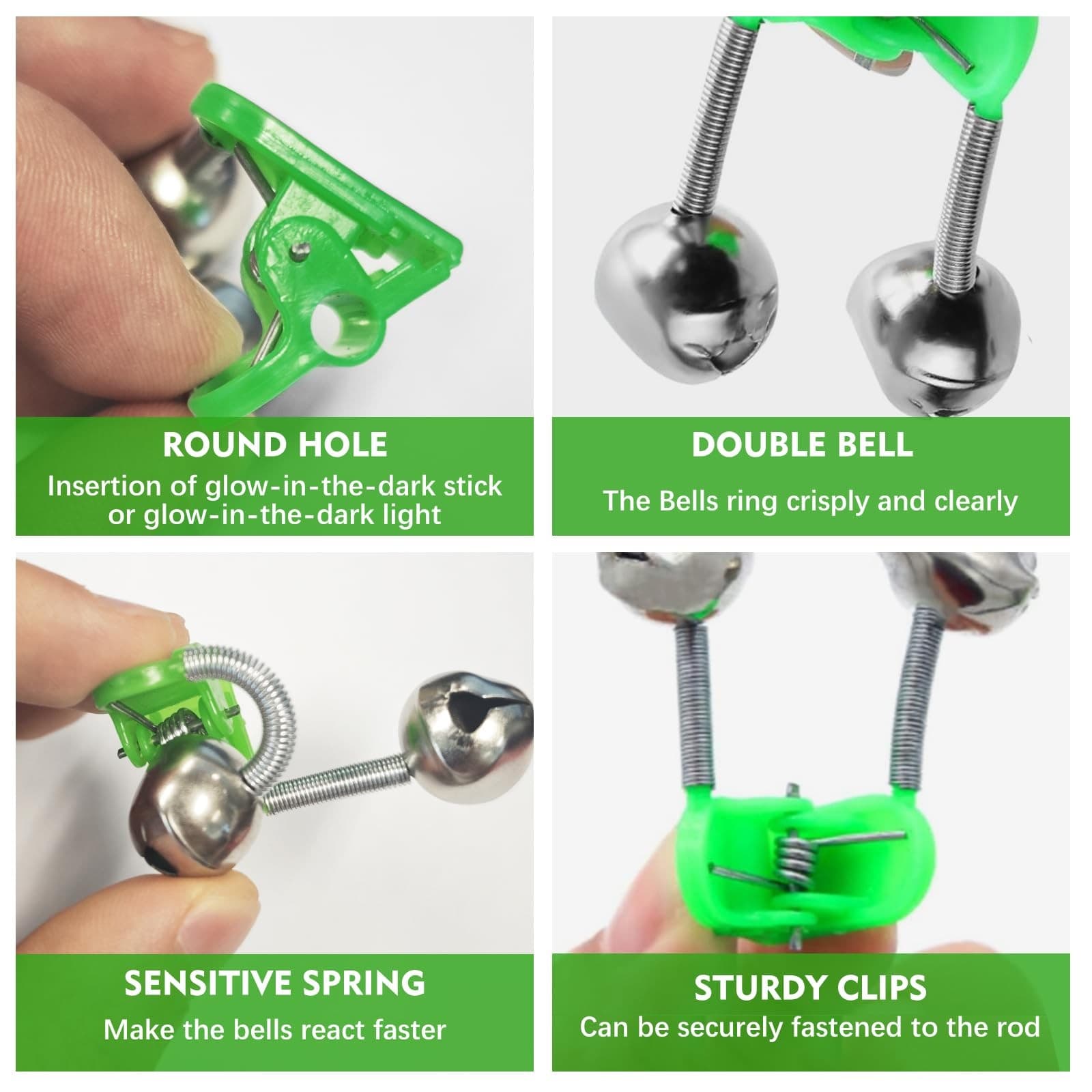 50 Pcs Fishing Bells Dual Alert Fishing Bells for Rods Clip On Fishing Bells 6