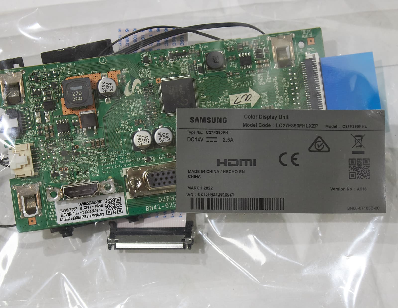 Samsung C27F390FH curve monitor logic main board LC27F390FHNXGO LC27F390FHLXZP 6