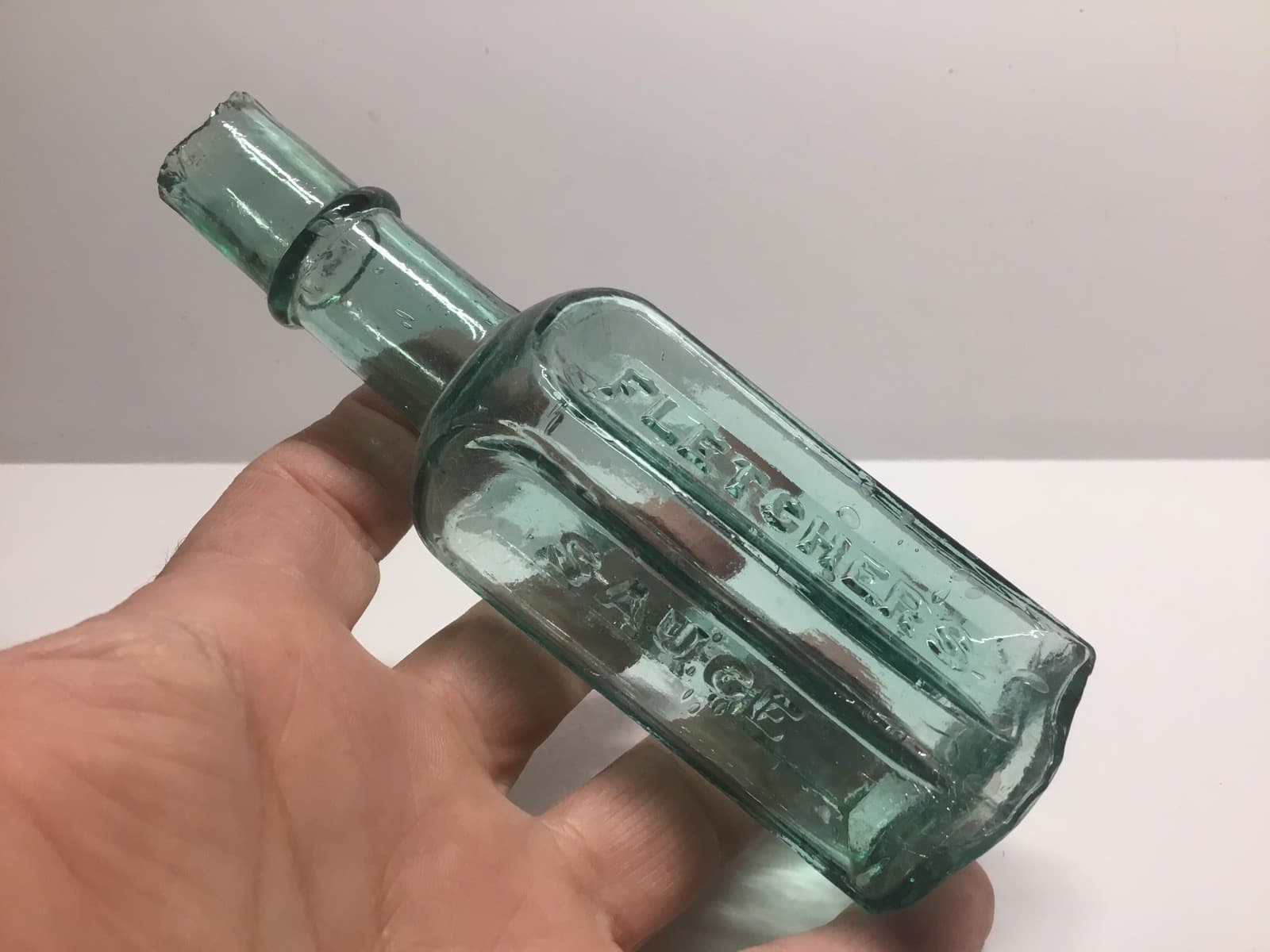 Small Antique Fletcher’s Burst Top Shipley Sauce Bottle.