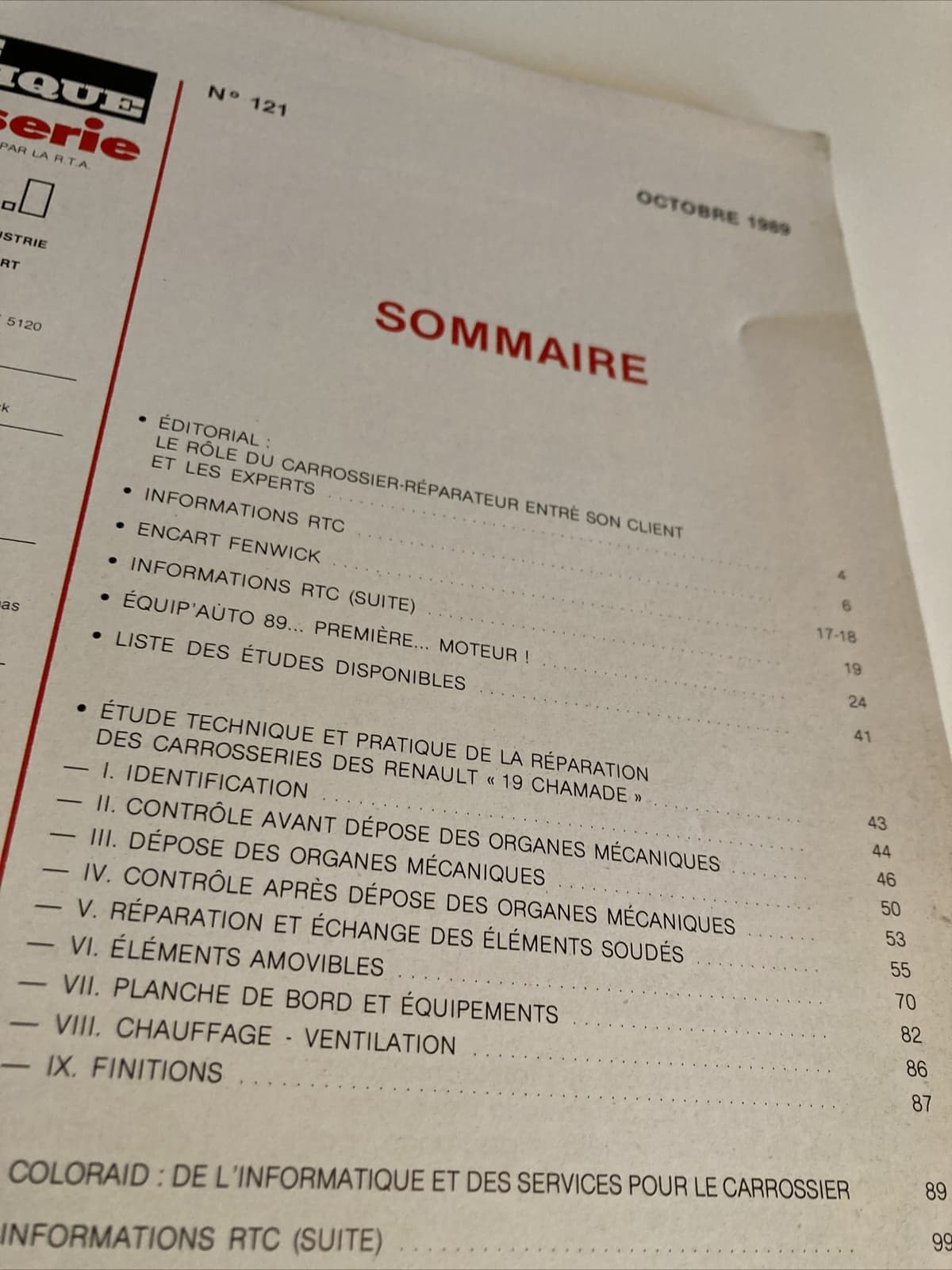 Renault 19 Chamade R19 Revue Technique Automobile Carrosserie RTC Edition 1989 2