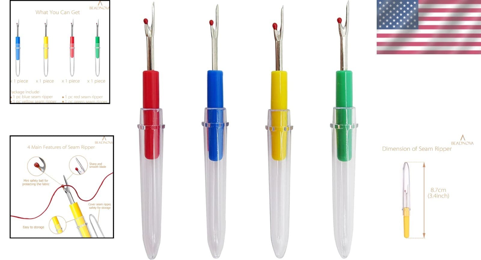 Versatile 4-Piece Seam Ripper Kit - Essential Tools for Creative Sewing Projects 2