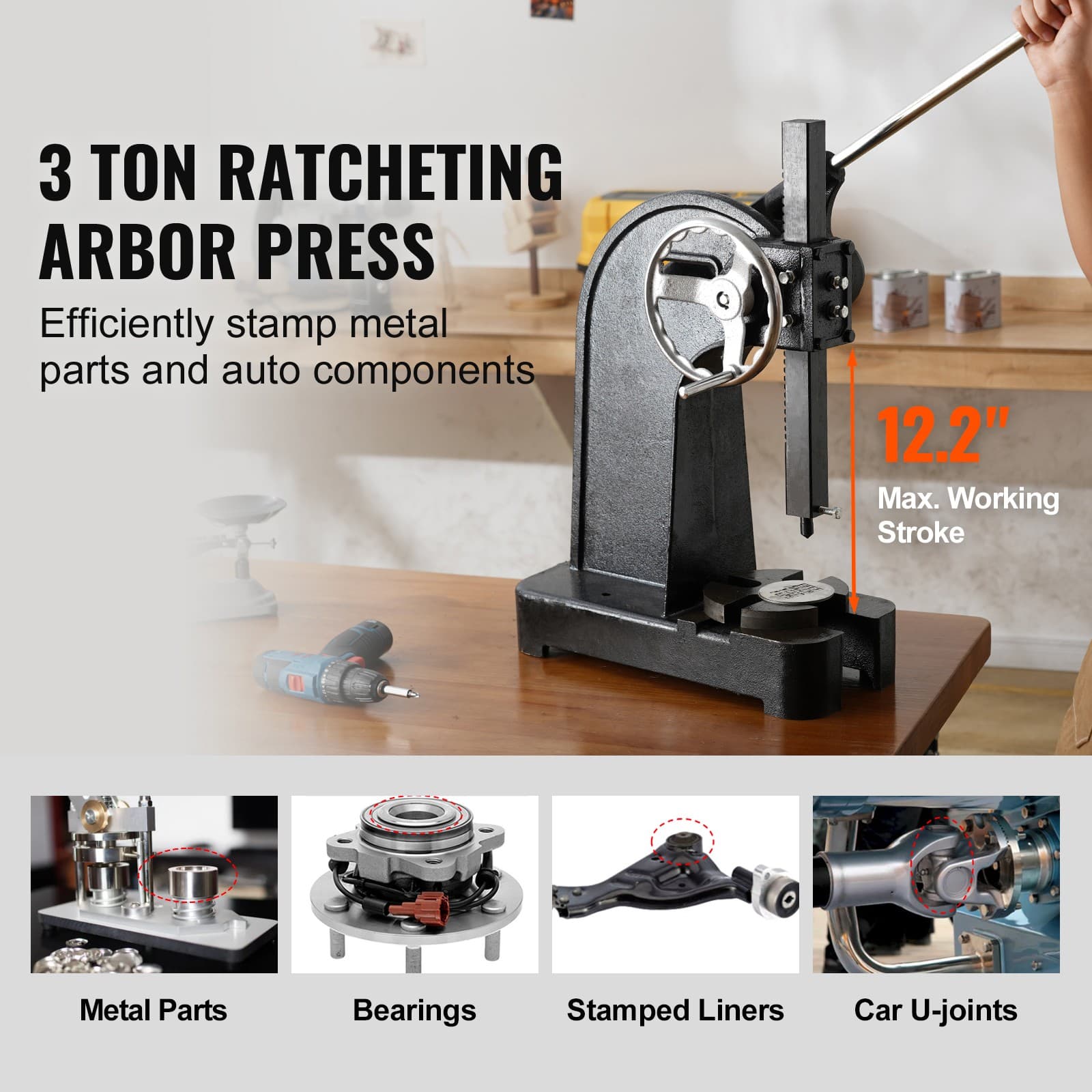 Ratchet Type Arbor Press 3 Ton Manual Leverage Arbor Press with Handwheel 2