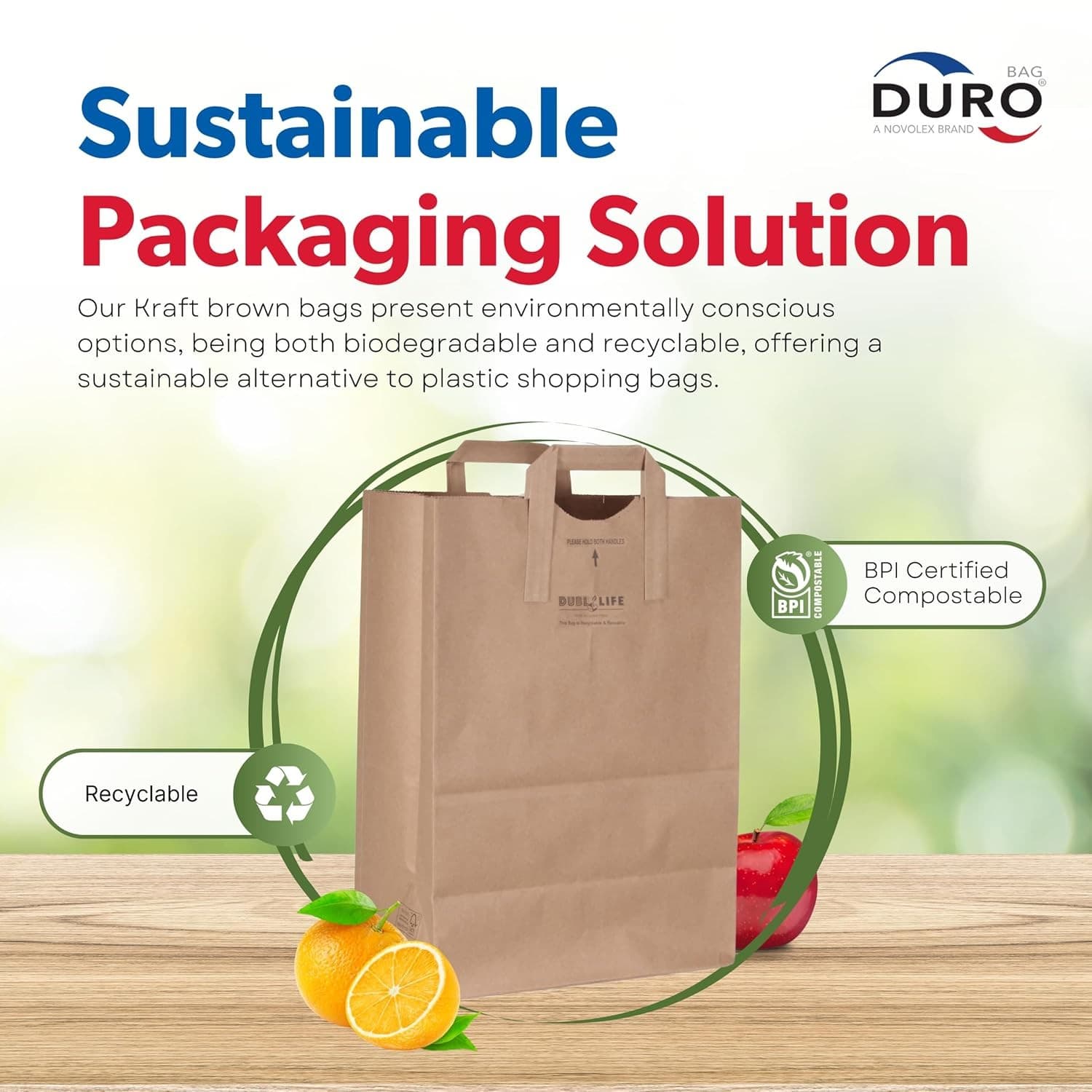Duro 70# Large Brown Paper Bags with Handles Bulk 50 Count, 12 x 7 x 17  3