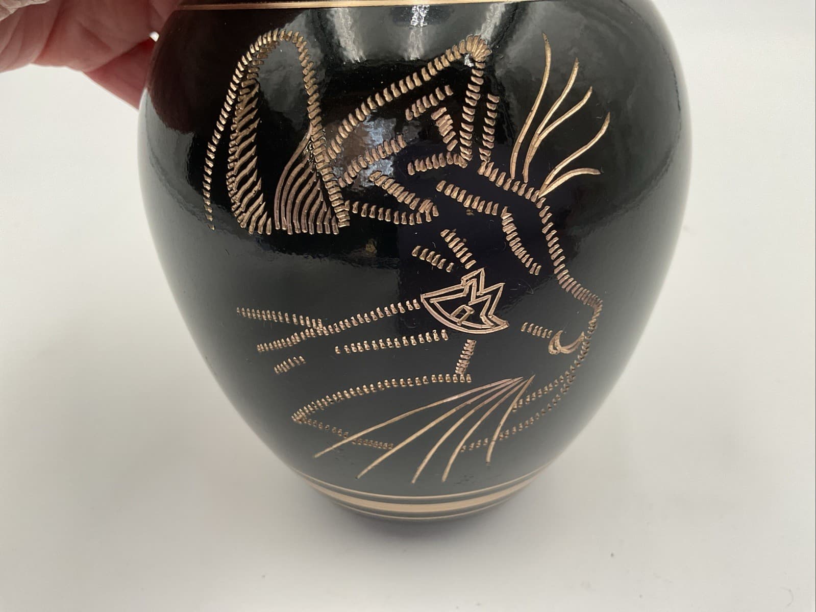 Elegant Cat Cremation Urn Shiny Enamel Over Solid Brass Hand Etched Cat Design 5