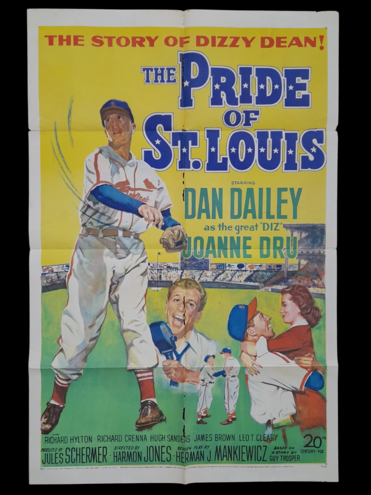 Vintage 1952 THE PRIDE OF ST. LOUIS / Dizzy Dean Baseball Movie/Film Poster