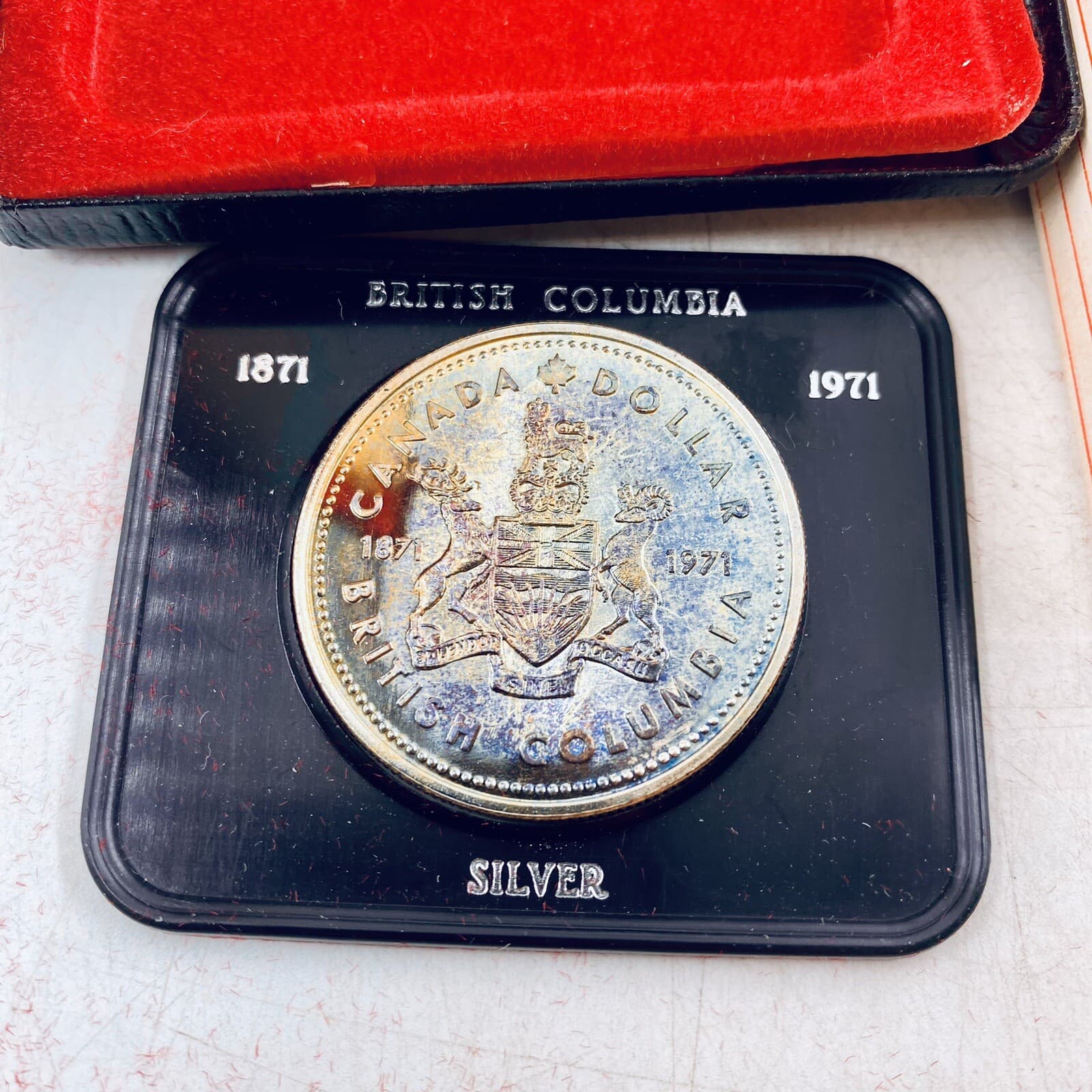 1971 Canada $1 British Columbia Silver Dollar KILLER RAINBOW TONING W/ Case #11 2
