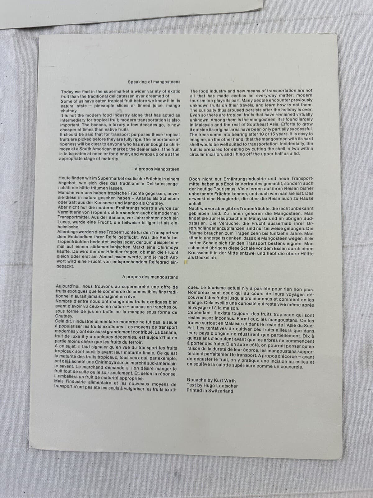 lot 4 Swissair Business Class Menus 1992 Mangosteens Mango Coconut Pomegranates 6