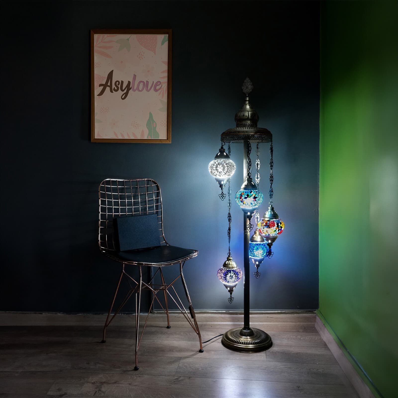 Turkish Floor Lamp, Moroccan Lighting, 5 Globe Mosaic Standing Lamp With Asylove