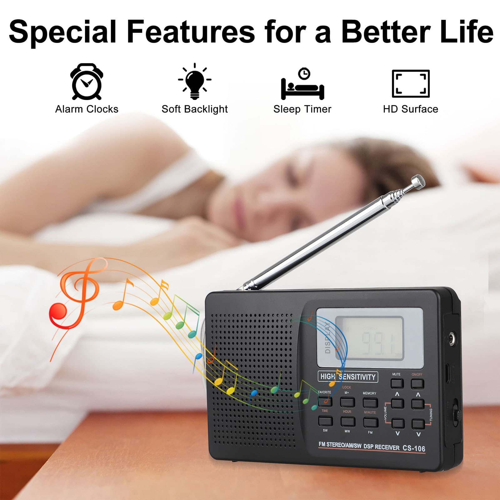 Portable Digital Full Frequency Radio AM/FM/SW/MW/LW Band Receiver w/ Headphones 4