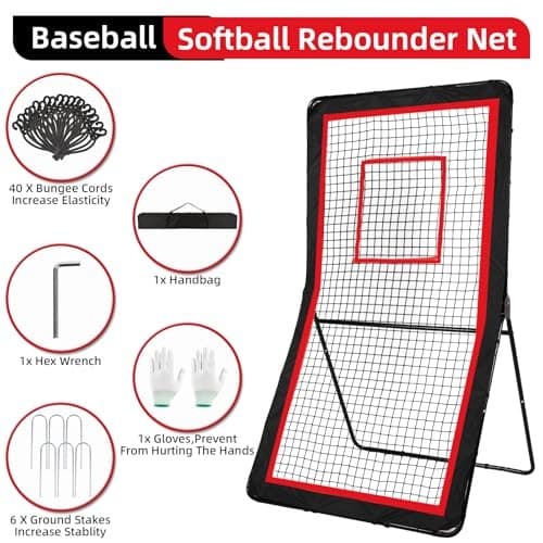 Lacrosse Rebounder,4x7/5x7ft Red/Green Volleyball Rebounder Net with 5 Adjust  3
