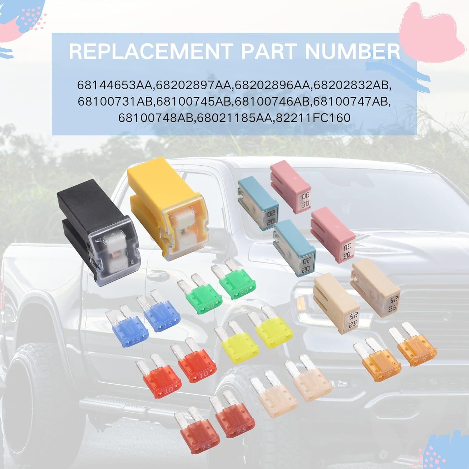 Micro Fuse Sets for Dodge Ram Trucks, 22 Pcs Fuse Assortment Compatible with 201 6