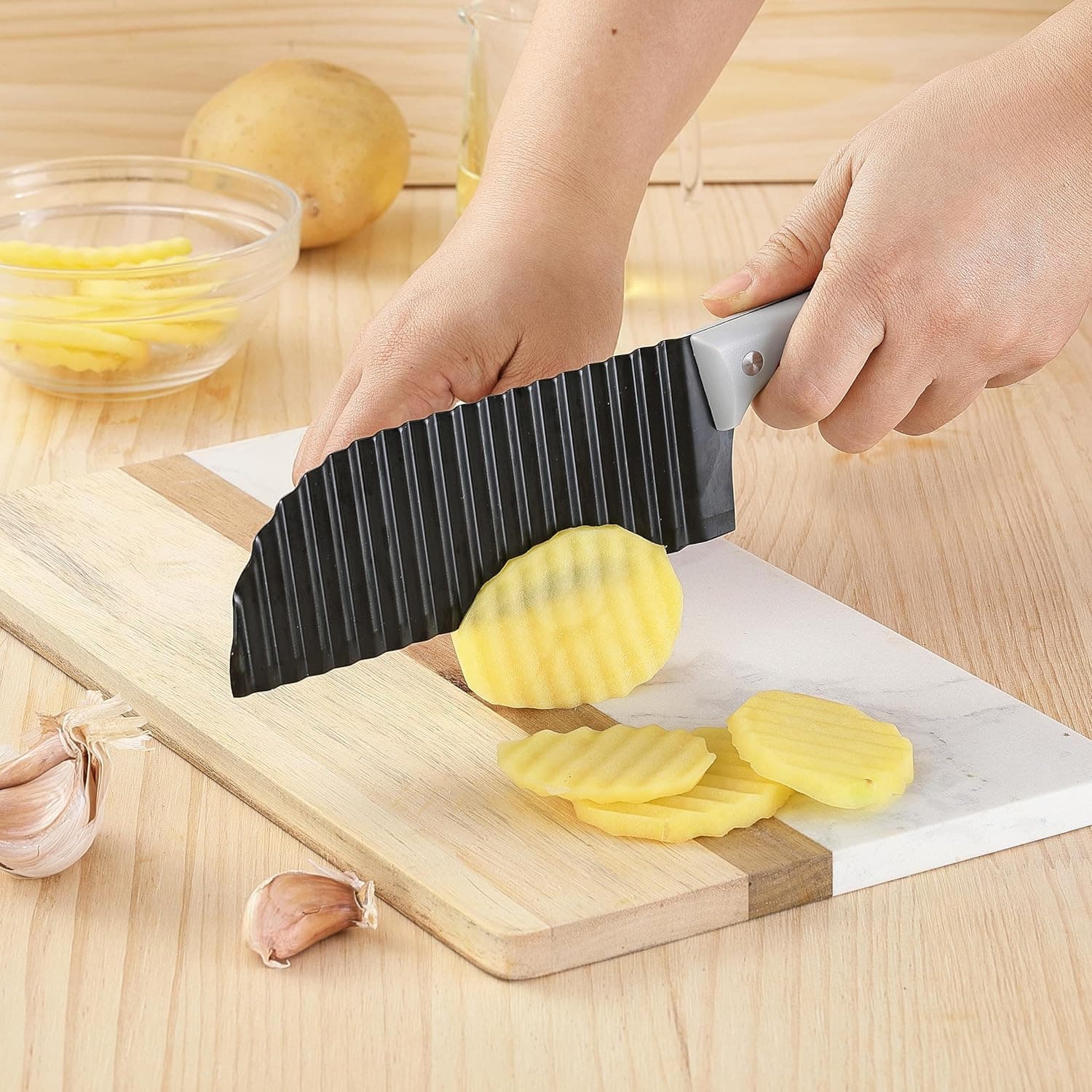 Crinkle Cutter for Veggies, Crinkle Cut Knife for French Fry, Vegetable, Potato, 5