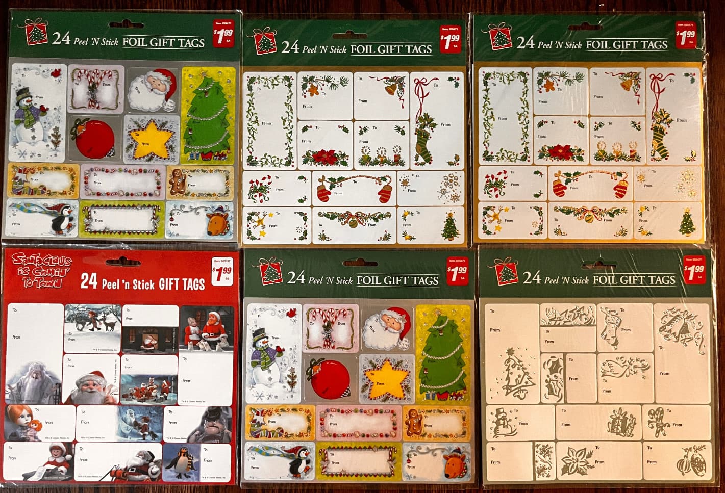 Paper Magic Christmas Holiday 6  PACKS 24 Peel 'N' Stick Foil Gift Tags Sticker