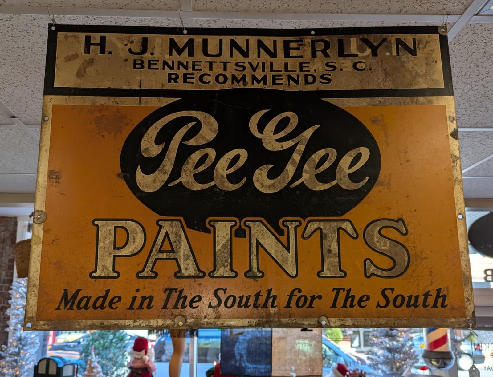 Rare 1930s Pee Gee Paints "Made in the South" Tin Litho Double-Sided Sign 4