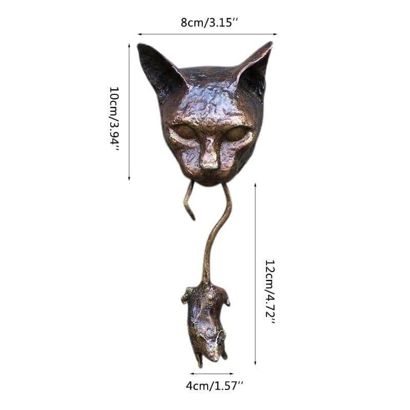 Cat and Mouse Door Knocker Knobs Sculpture Ornament Front Door Wall Home Garden 3