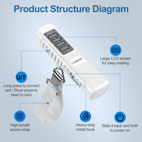 Battery-Free Handheld Luggage Scale, 110lbs/50kg Portable Digital White 5