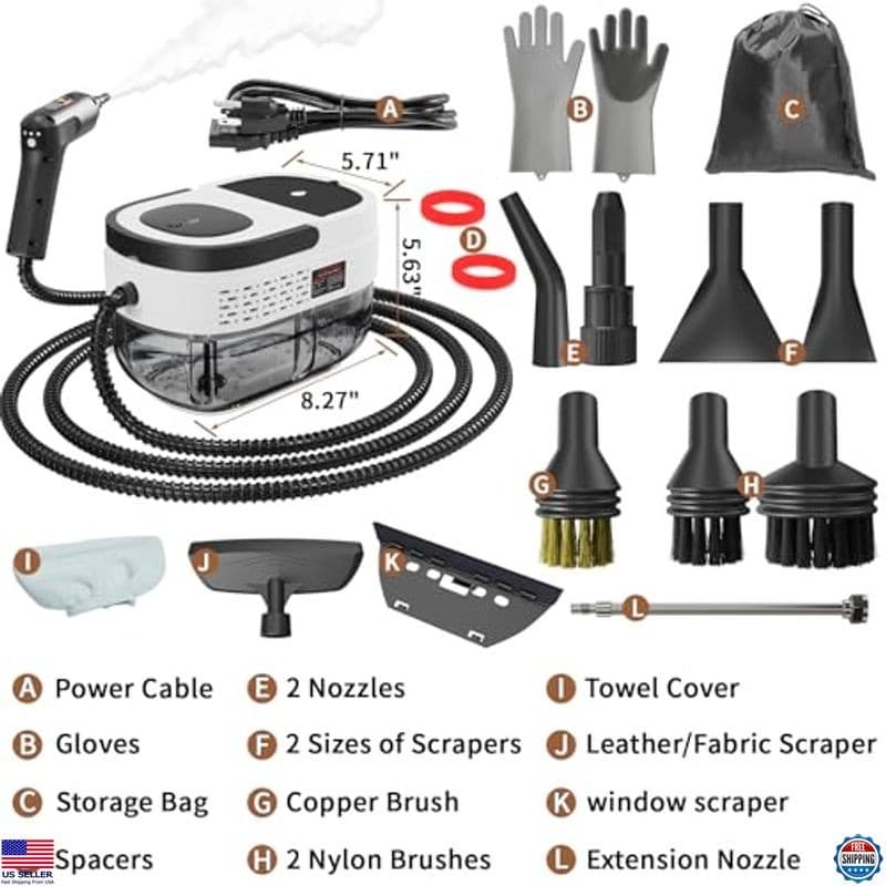 2500W Handheld Steam Cleaner - 1.6L High-Temp Steamer for Cars, Furniture, Grout 2