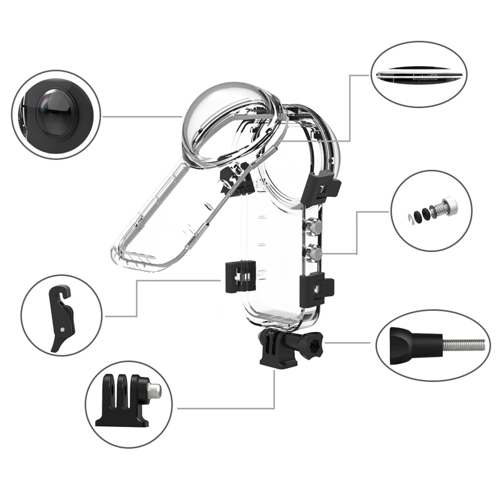 Spherical 50M Invisible Waterproof Underwater Diving Case Cover for Insta360 X5 3