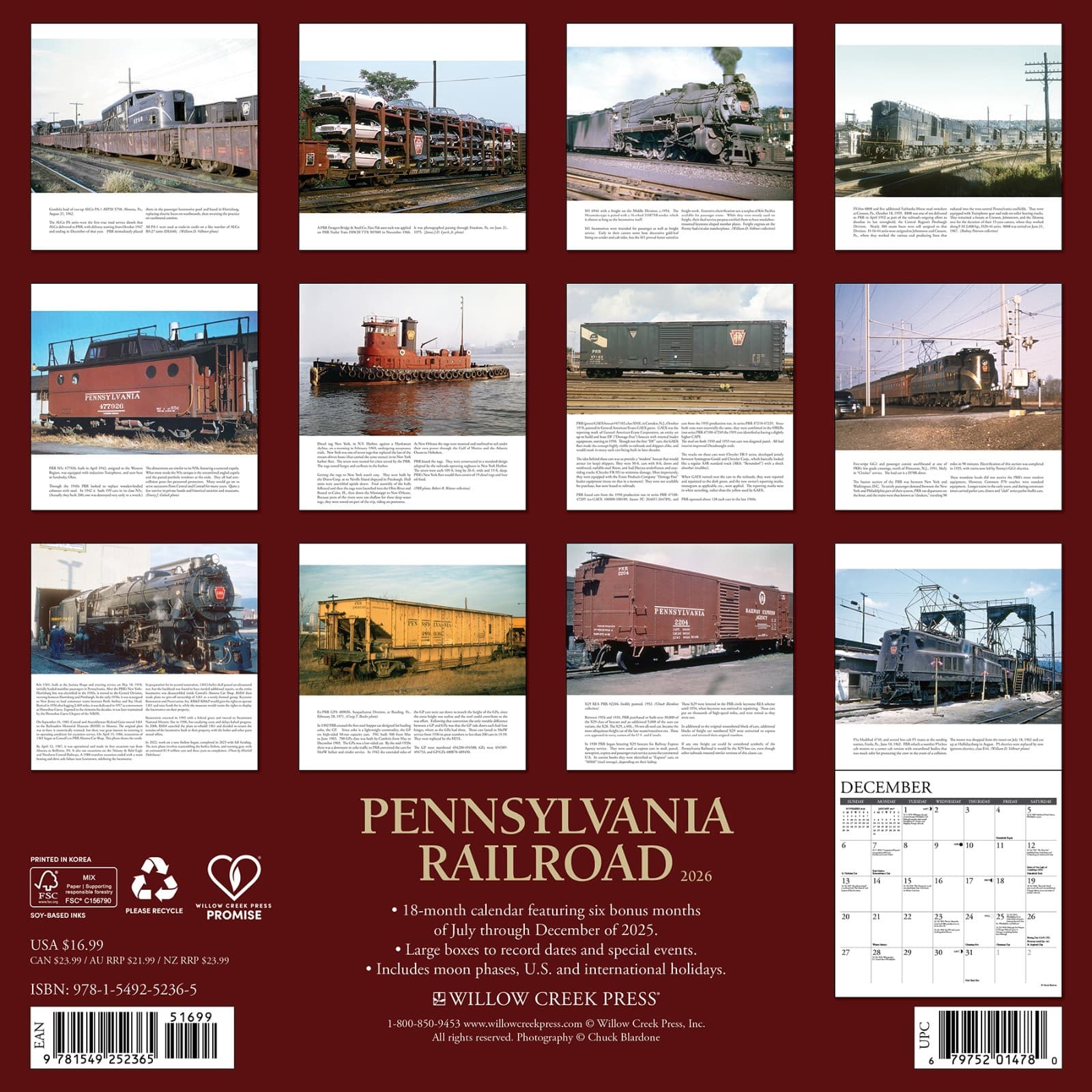 Pennsylvania Railroad 2026 12" x 12" Wall Calendar (free shipping) 2