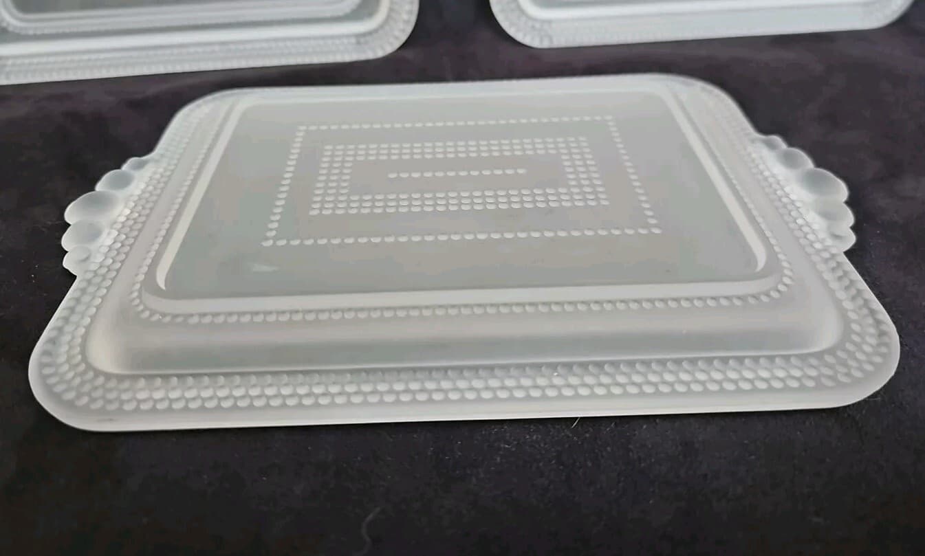 5 Saks Fifth Avenue Satin Glass Trays Italy 9"x6" Orig Labels Lovely NOS 5