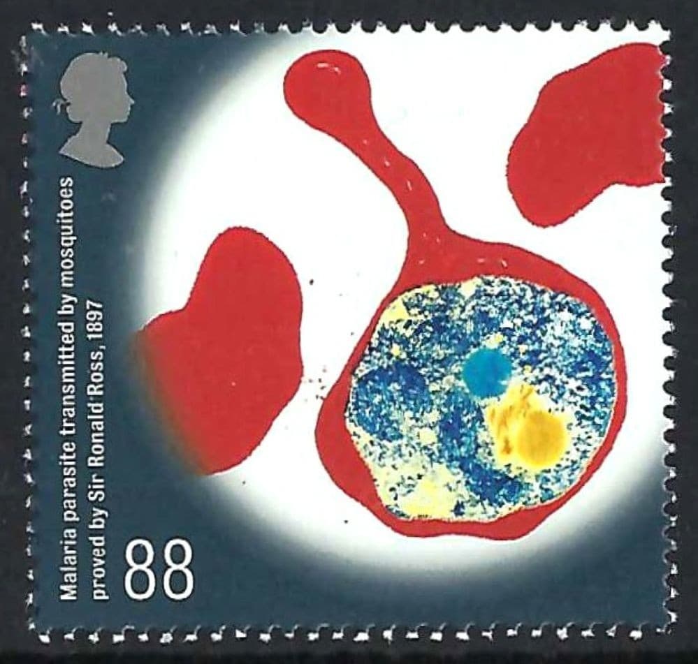 Malaria parasite transmitted by mosquitoes on 2010 stamp