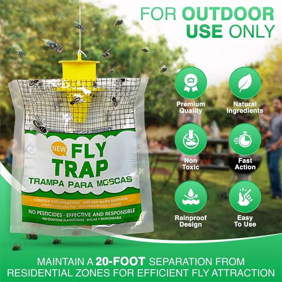 10 Pack Outdoor Fly Traps, Disposable Non Toxic Hanging Catcher Killer Large Bag 4