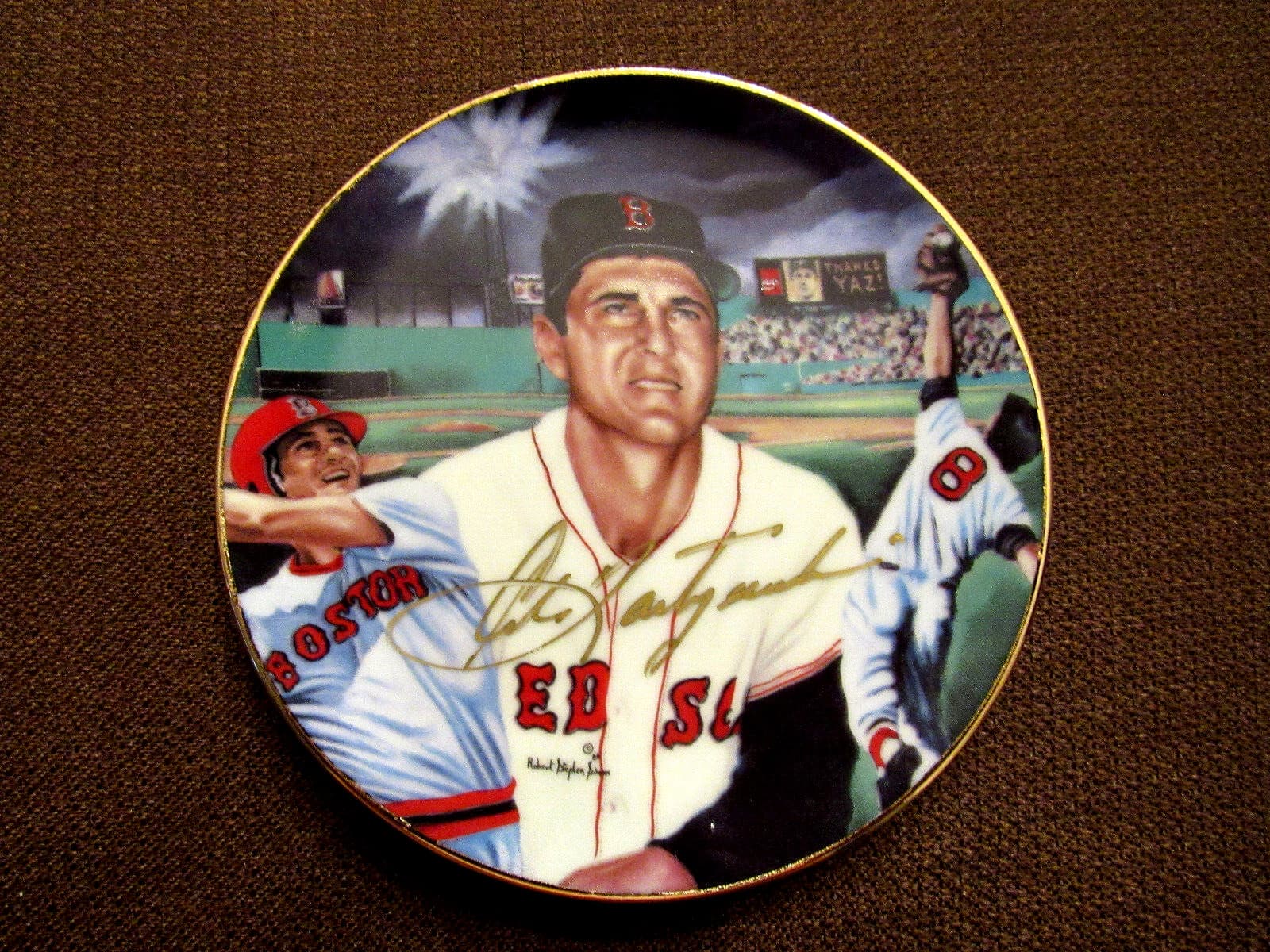 CARL YASTRZEMSKI #8 BOSTON RED SOX HOF SIGNED AUTO VINTAGE MINI PLATE JSA BEAUTY 3