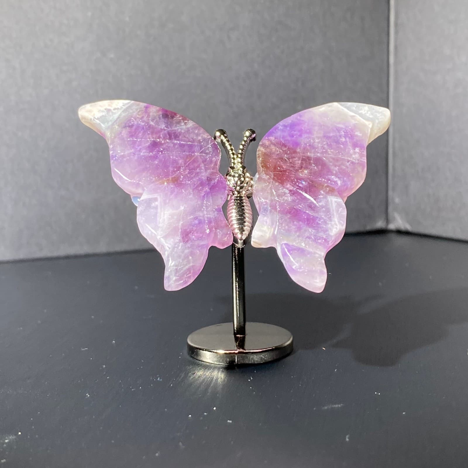 Natural Crystal Fluorite Butterfly Wings Healing Statue Decor + Stand 5